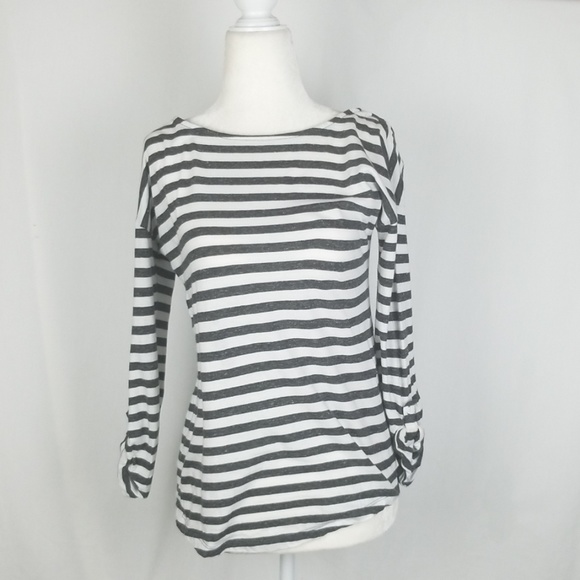 Loft 3/4 Striped Grey & White Shirt - Picture 1 of 5